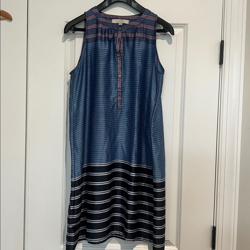 Loft XL Sleeveless Striped Block A-Line Dress Blue Orange
